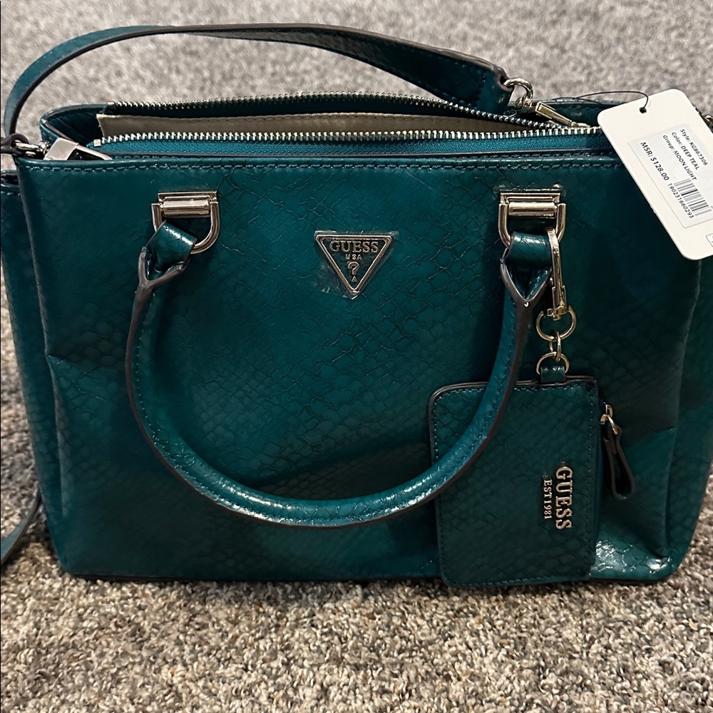 NWT Guess Moon Light Python Deep Teal Satchel NWT - image 2